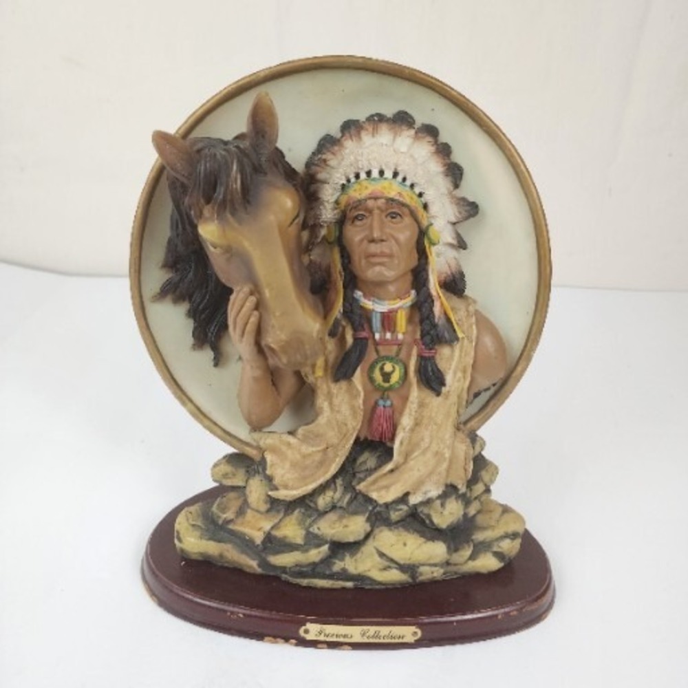 Precious Collection American‎ Indian 3D Mounted Plate Decor Chief and Horse 10"